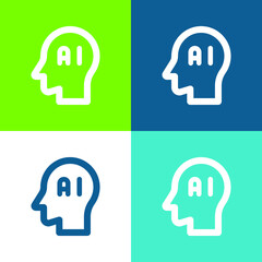 Brain Flat four color minimal icon set