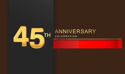45th years anniversary celebration logotype golden color with red ribbon elegant design for anniversary celebration, invitation card, and greeting card.