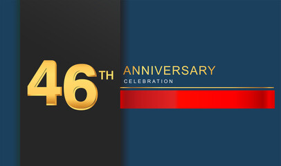 46th years anniversary celebration logotype golden color with red ribbon elegant design for anniversary celebration, invitation card, and greeting card.