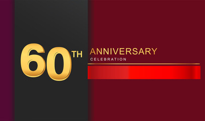 60th years anniversary celebration logotype golden color with red ribbon elegant design for anniversary celebration, invitation card, and greeting card.