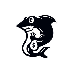 shark mascot carry money bag 