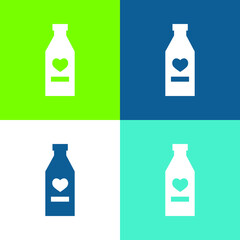 Bottle Of Wine With Heart Flat four color minimal icon set