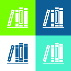Books Flat four color minimal icon set