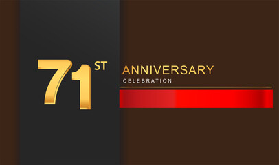 71st years anniversary celebration logotype golden color with red ribbon elegant design for anniversary celebration, invitation card, and greeting card.