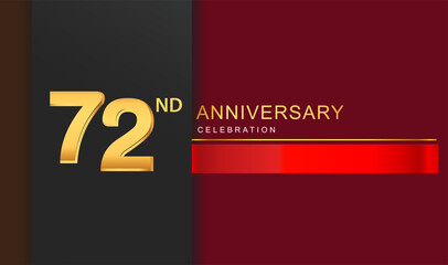 72nd years anniversary celebration logotype golden color with red ribbon elegant design for anniversary celebration, invitation card, and greeting card.