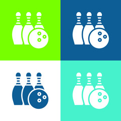 Bowling Flat four color minimal icon set