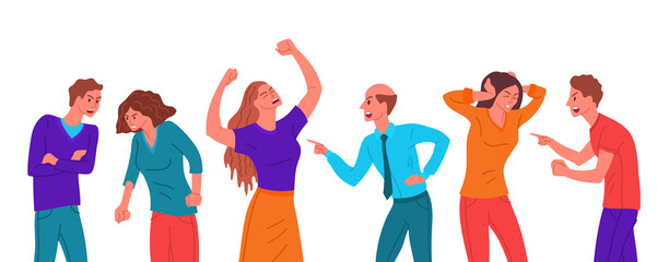 Cartoon Color Characters People Angry Men and Women. Vector