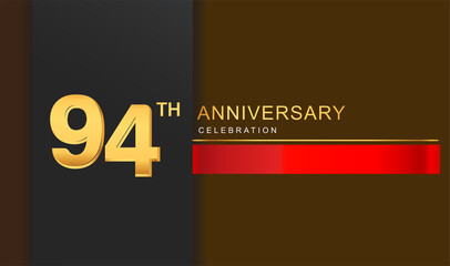 94th years anniversary celebration logotype golden color with red ribbon elegant design for anniversary celebration, invitation card, and greeting card.