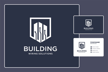 Obraz premium wiring specialist logo for real estate and apartment with business card design.