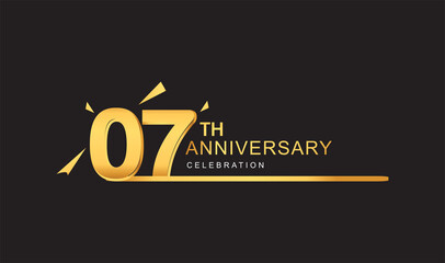 7th years anniversary logotype with single line golden and golden confetti for anniversary celebration.