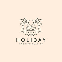 Obraz premium topical sea holiday line art logo vector illustration design, ocean logo design
