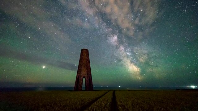 Time Lapse movie of Milky Way over The Daymark, Devon, England, Europe