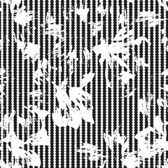 Black and White Floral Seamless Pattern with striped Background