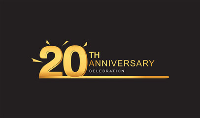 20th years anniversary logotype with single line golden and golden confetti for anniversary celebration.