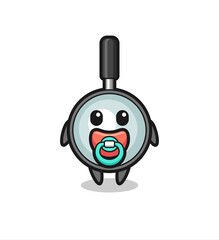 baby magnifying glass cartoon character with pacifier