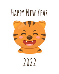 Happy new year 2022 card with a tiger. Vector illustration