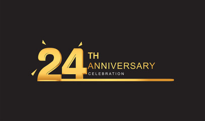 24th years anniversary logotype with single line golden and golden confetti for anniversary celebration.