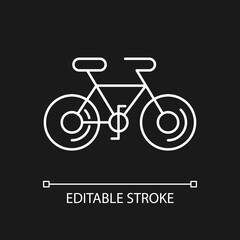 Bicycle white linear icon for dark theme.Taiwan cycling travel. Riding round entire world. Thin line customizable illustration. Isolated vector contour symbol for night mode. Editable stroke