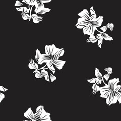 Black and White Floral Seamless Pattern Background