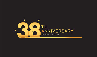 38th years anniversary logotype with single line golden and golden confetti for anniversary celebration.