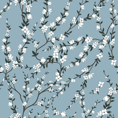 seamless pattern of flowers, branches and leaves