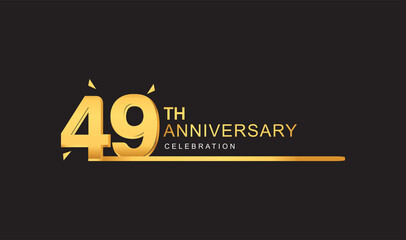 49th years anniversary logotype with single line golden and golden confetti for anniversary celebration.