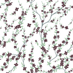seamless pattern of flowers, branches and leaves
