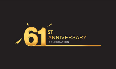 61st years anniversary logotype with single line golden and golden confetti for anniversary celebration.