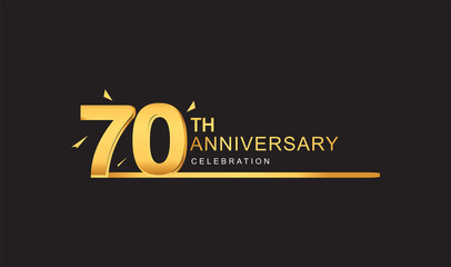 70th years anniversary logotype with single line golden and golden confetti for anniversary celebration.