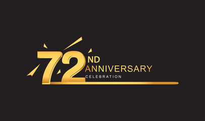 72nd years anniversary logotype with single line golden and golden confetti for anniversary celebration.