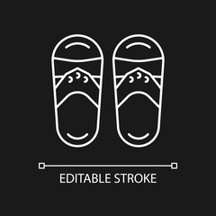 Taiwanese slippers white linear icon for dark theme. Traditional shoes. Weather feet protection. Thin line customizable illustration. Isolated vector contour symbol for night mode. Editable stroke