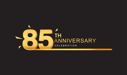 Fototapeta na wymiar 85th years anniversary logotype with single line golden and golden confetti for anniversary celebration.