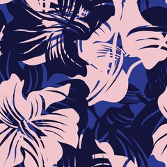 Pink Navy Floral Seamless Pattern Background