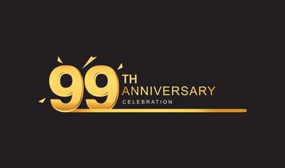 99th years anniversary logotype with single line golden and golden confetti for anniversary celebration.