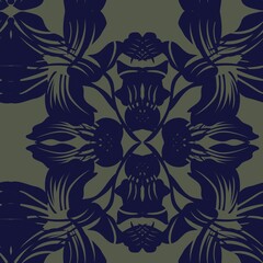 Green Symmetric Floral Seamless Pattern Design