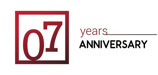 7th years anniversary design logotype with red color in square isolated on white background for anniversary celebration