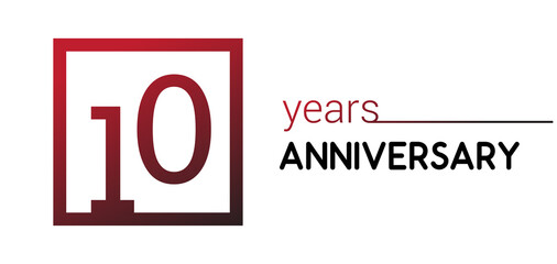 10th years anniversary design logotype with red color in square isolated on white background for anniversary celebration