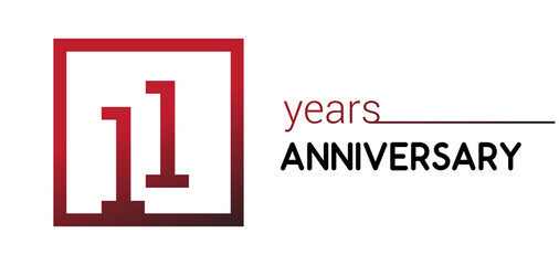 11th years anniversary design logotype with red color in square isolated on white background for anniversary celebration