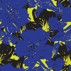 Yellow Floral Brush strokes Seamless Pattern Background