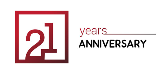 21st years anniversary design logotype with red color in square isolated on white background for anniversary celebration