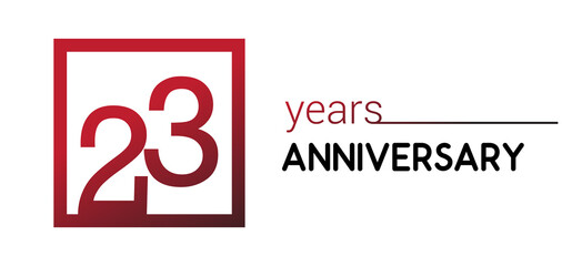 23rd years anniversary design logotype with red color in square isolated on white background for anniversary celebration