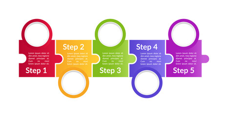Multicolor promotional vector infographic template. Product use presentation design elements with text space. Data visualization with 5 steps. Process timeline chart. Workflow layout with copyspace