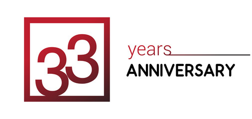 33rd years anniversary design logotype with red color in square isolated on white background for anniversary celebration