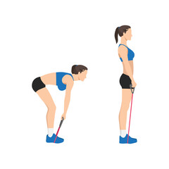 Woman doing Resistance band deadlifts exercise. Flat vector illustration isolated on white background