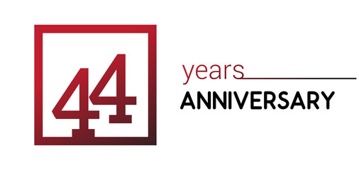 44th years anniversary design logotype with red color in square isolated on white background for anniversary celebration