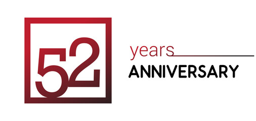 52nd years anniversary design logotype with red color in square isolated on white background for anniversary celebration