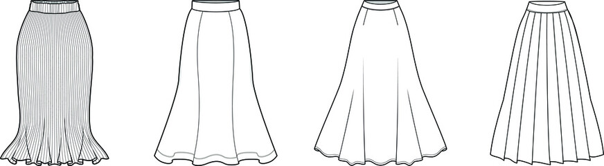 flat sketch set of woman skirt vector illustration