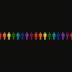 Rainbow humans wallpaper. Seamless multicolor people sulhouette. Vector team in rainbow colors.