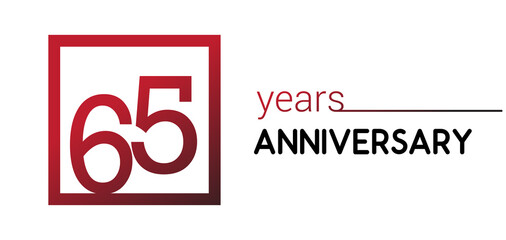 65th years anniversary design logotype with red color in square isolated on white background for anniversary celebration