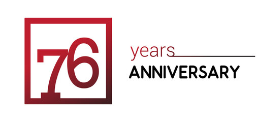76th years anniversary design logotype with red color in square isolated on white background for anniversary celebration
